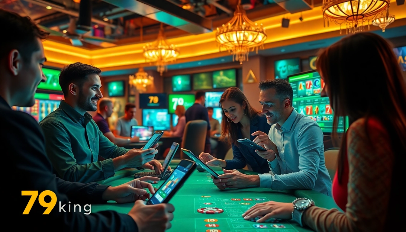 Dynamic gaming environment showcasing players enjoying various games at 79king, emphasizing excitement and security.