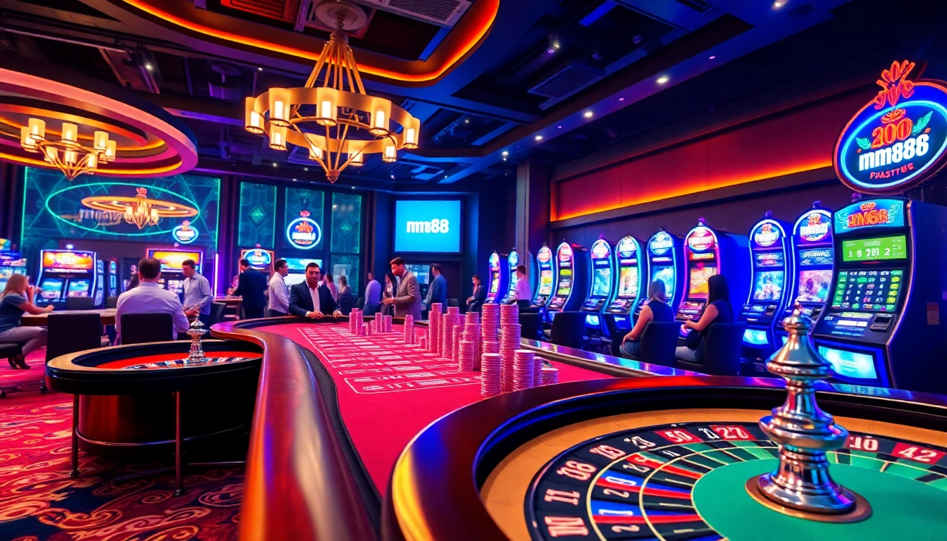 Experience excitement at mm88 casino with vibrant tables, chips, and engaged players.