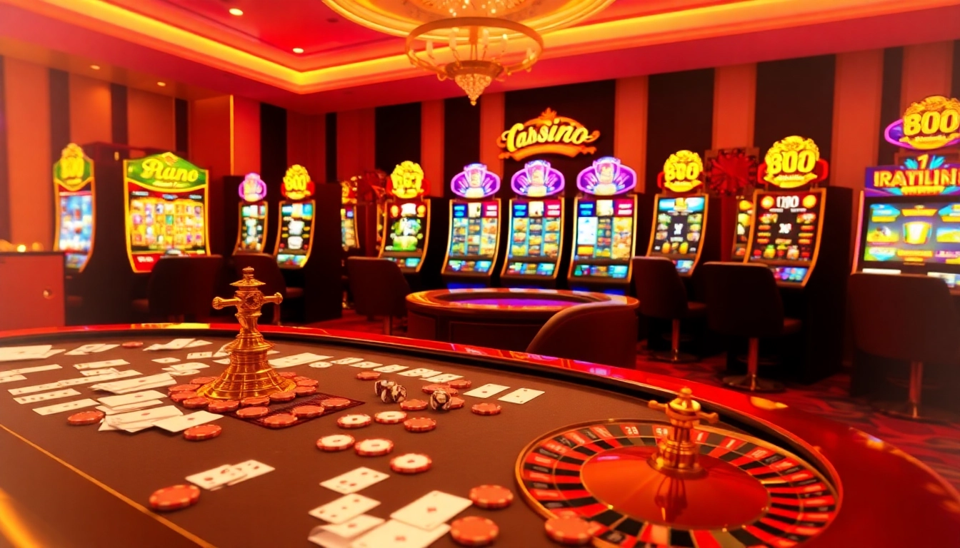 Experience the thrill of online gambling at mm88 sa com with a vibrant casino scene featuring gaming tables and slot machines.