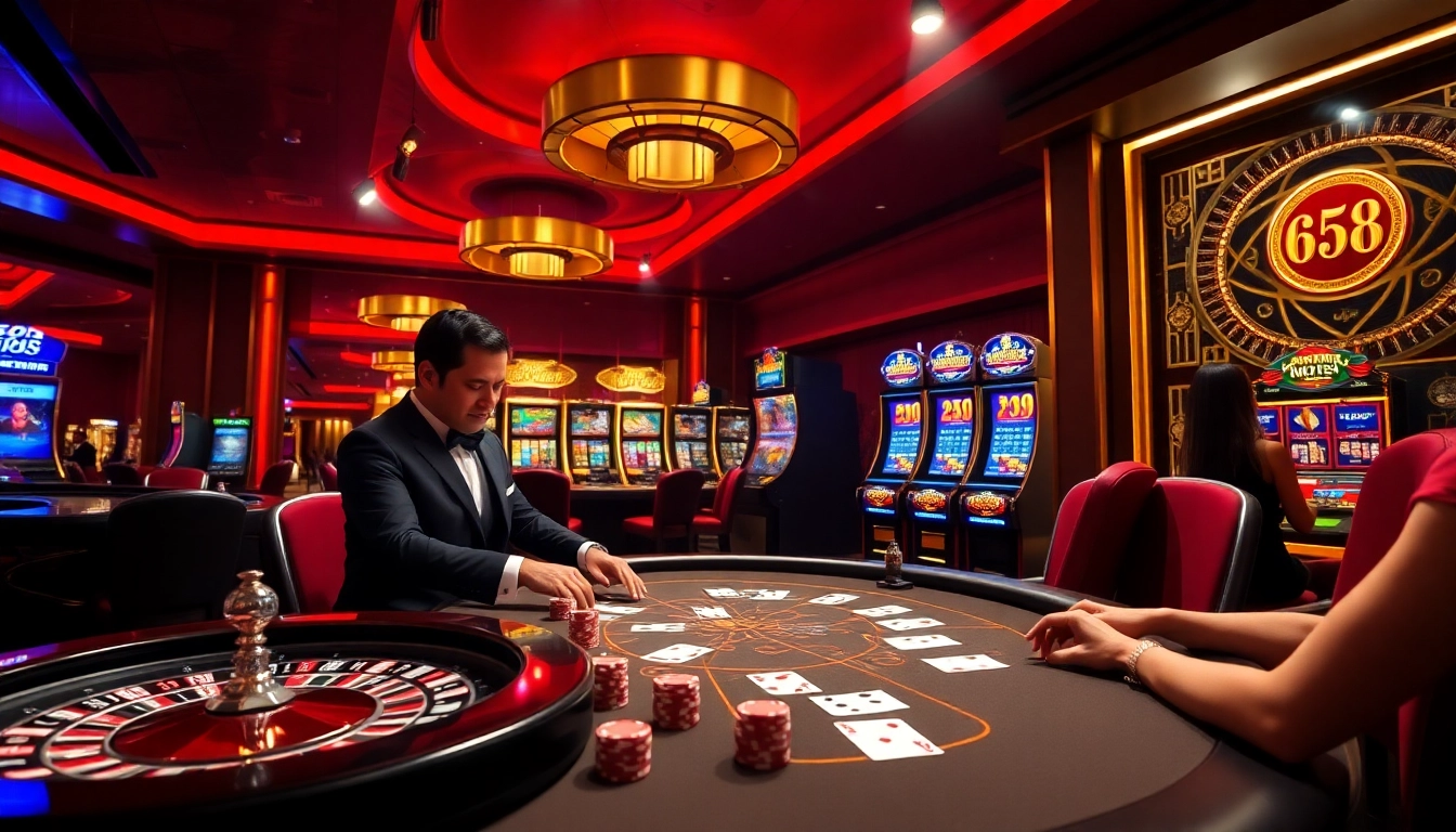 MM88 poker game with vibrant chips and cards in a luxurious casino setting.
