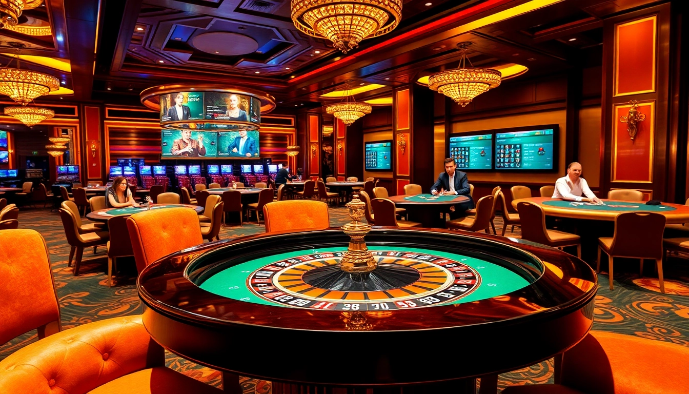 Engage in high-stakes action at https://king888.black/ with a luxurious casino setting featuring roulette and poker games.