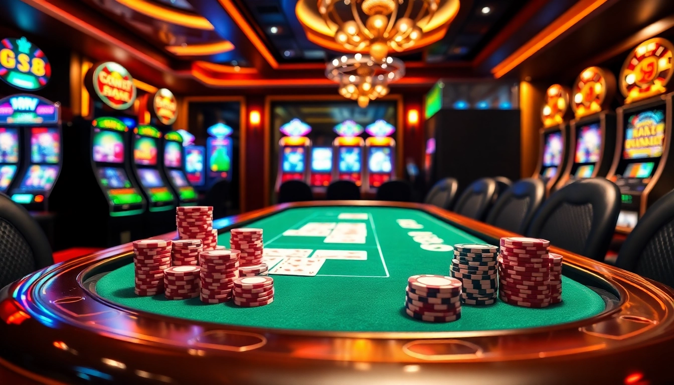 Experience the thrill of GG88 casino games with high-stakes poker and colorful betting chips.