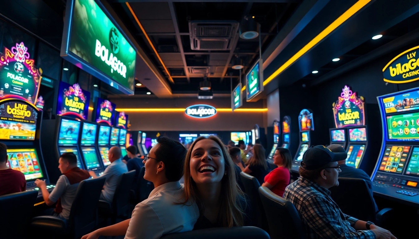 Engaged players enjoying bolagacor's exciting online gambling experience with lively casino atmosphere.