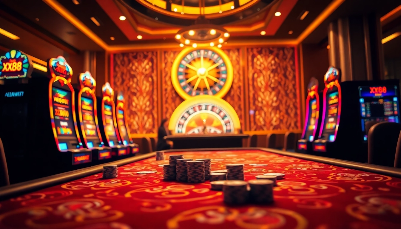 Experience thrilling gameplay at XX88 casino with vibrant tables and slot machines.