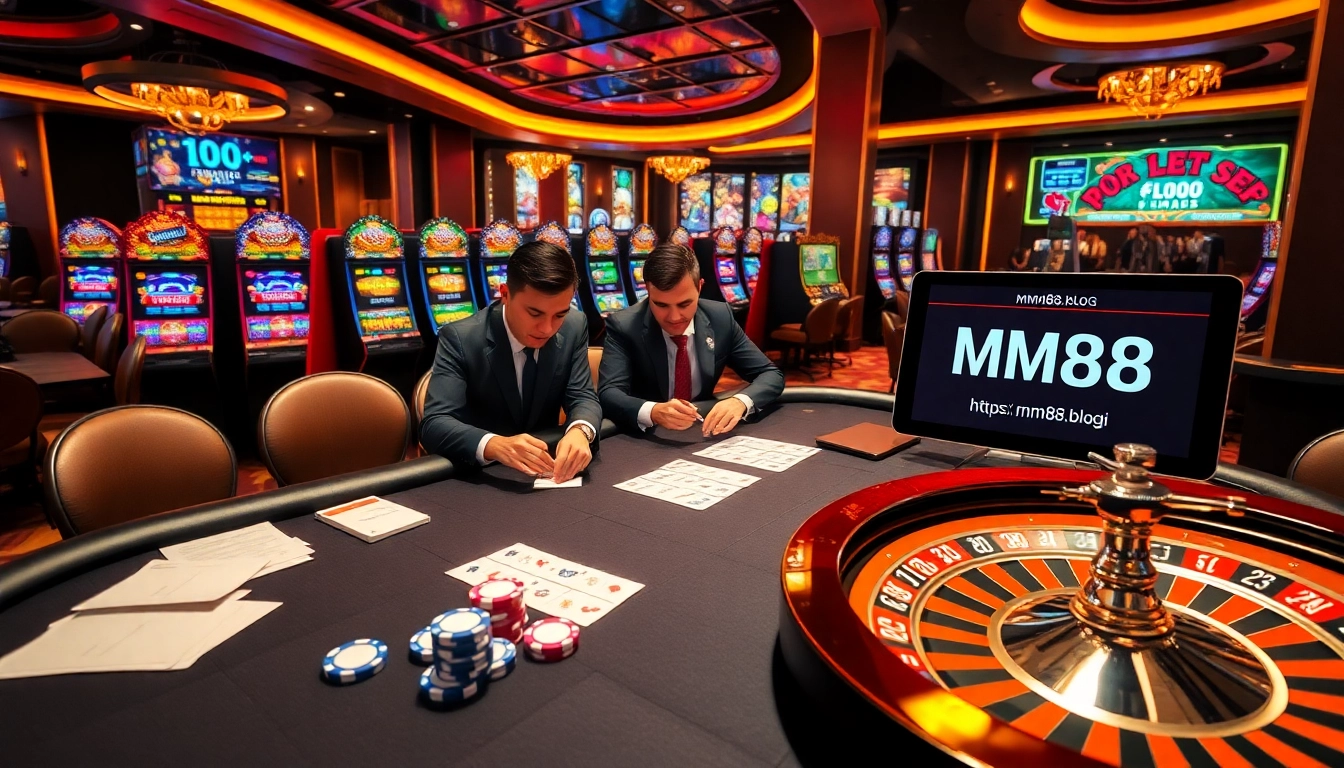Engage in high-stakes poker gameplay at https://mm88.blog/ with vibrant casino elements and betting excitement.