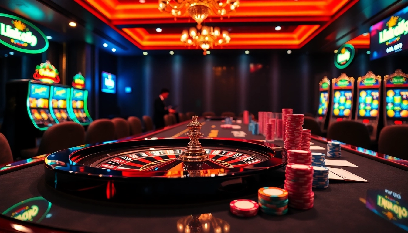Engage with the thrilling environment featuring Link OK9 as colorful poker chips scatter around a roulette table.
