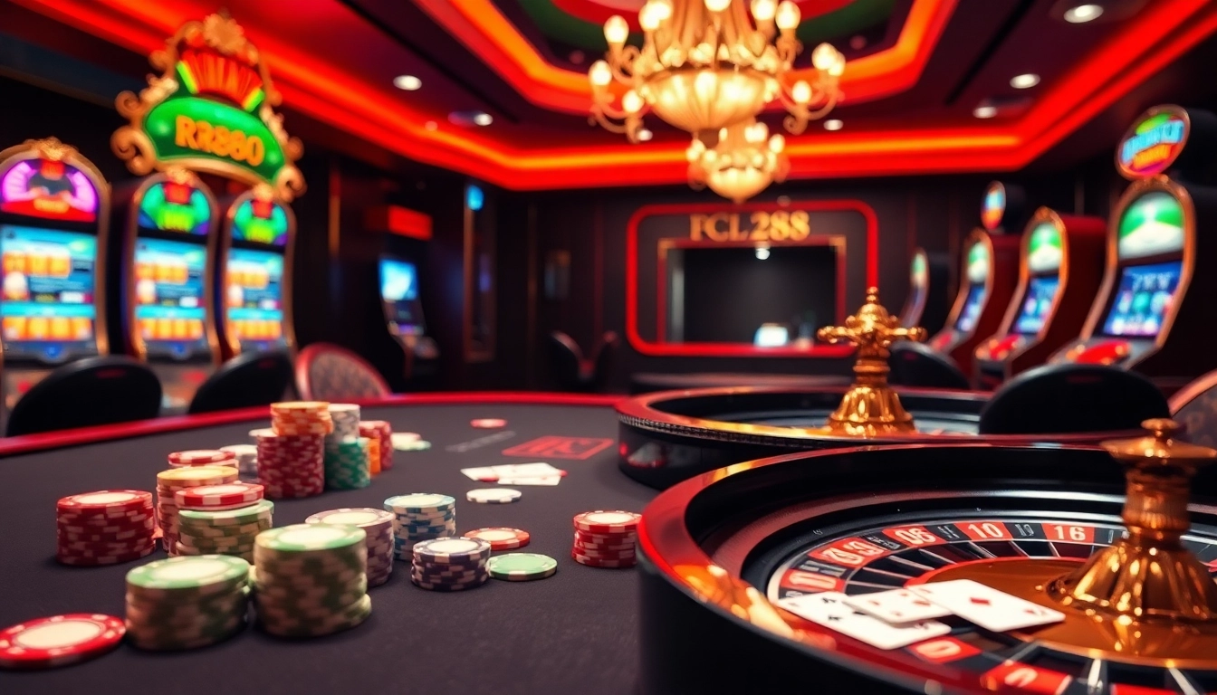 Excited players engaging with the RR88 casino experience featuring vibrant tables and thrilling gameplay.