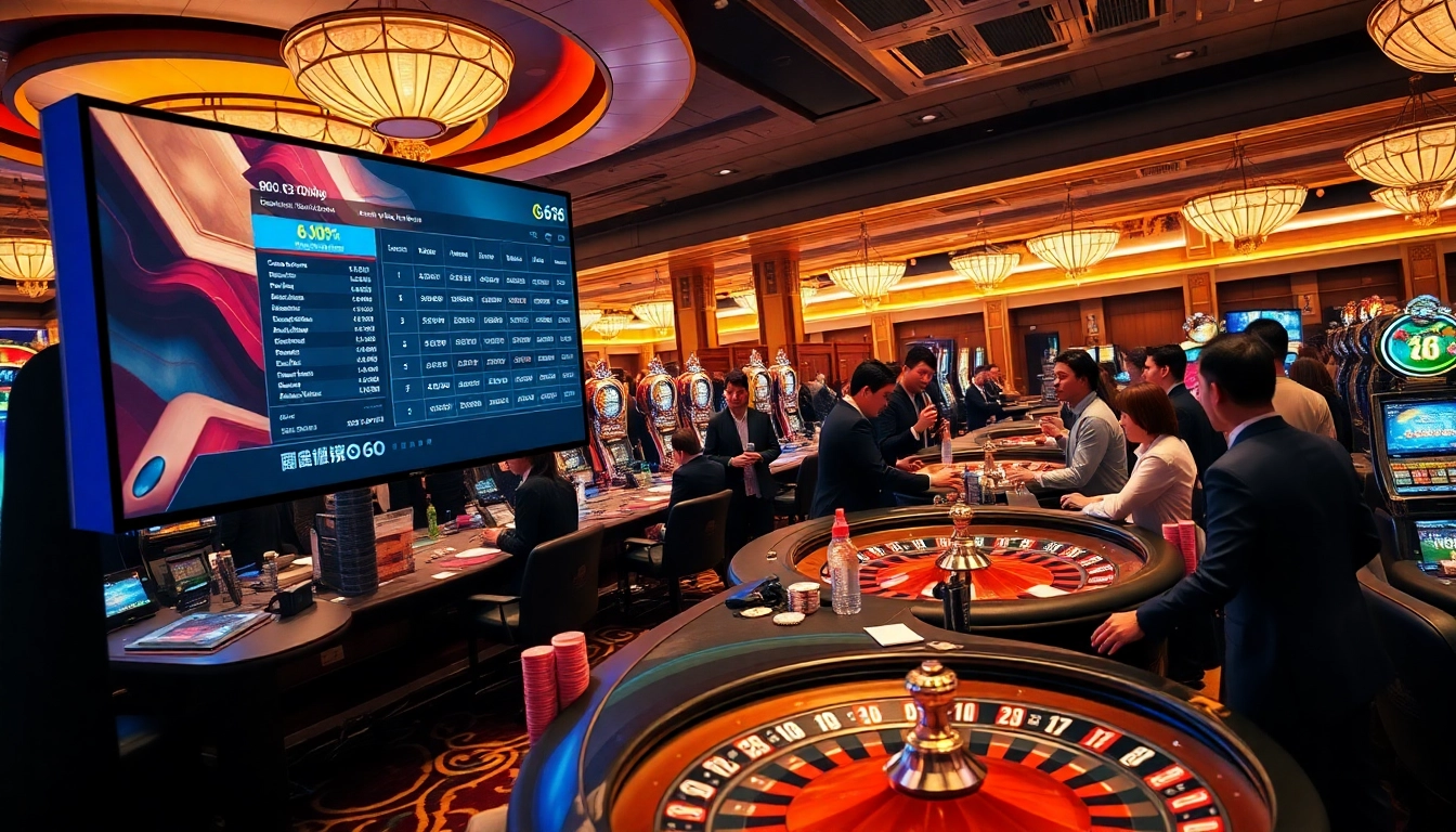 Excited gamblers navigate the kèo bóng đá 88 betting interface in a luxurious casino setting.