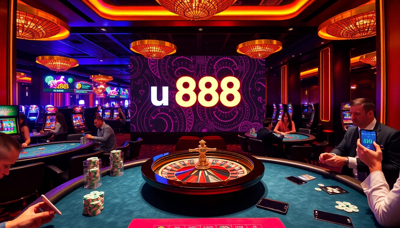 Players enjoying games at u 888 casino with vibrant tables and luxury atmosphere.