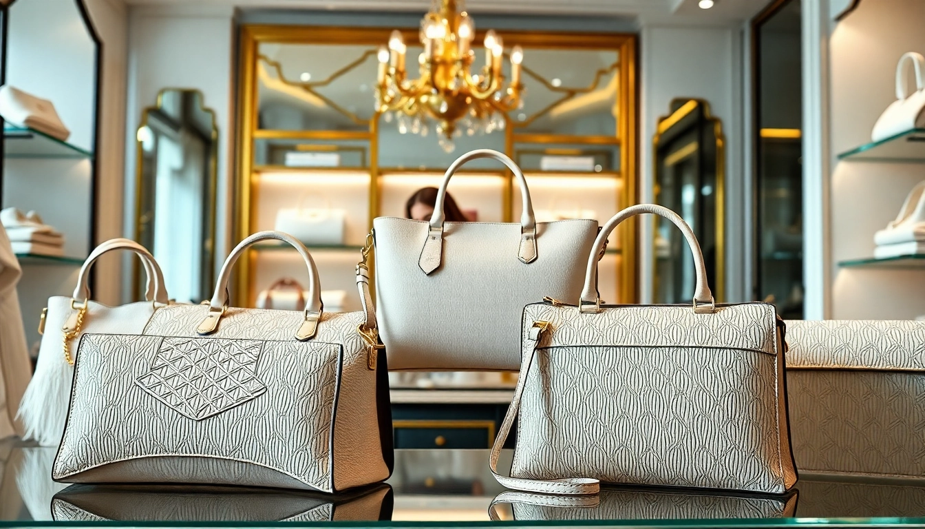 명품 이미테이션의 이동식 세련된 제품을 선보이는 스타일리시한 부티크 이미지.