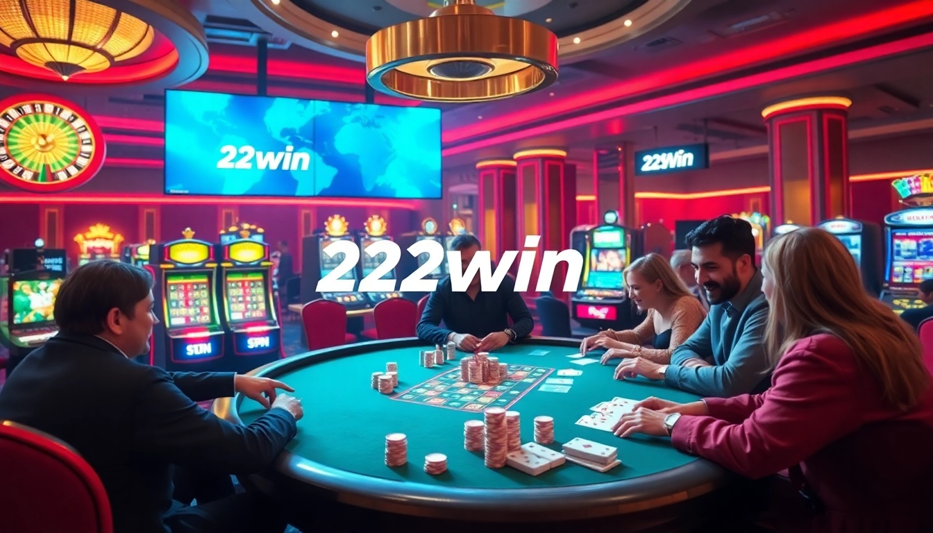 Experience the thrill of 23win Casino with players engaging at roulette and card tables.