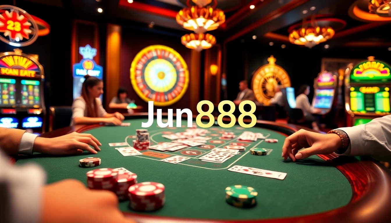 Gamblers at aJun888 baccarat table enjoying a vibrant online casino experience.