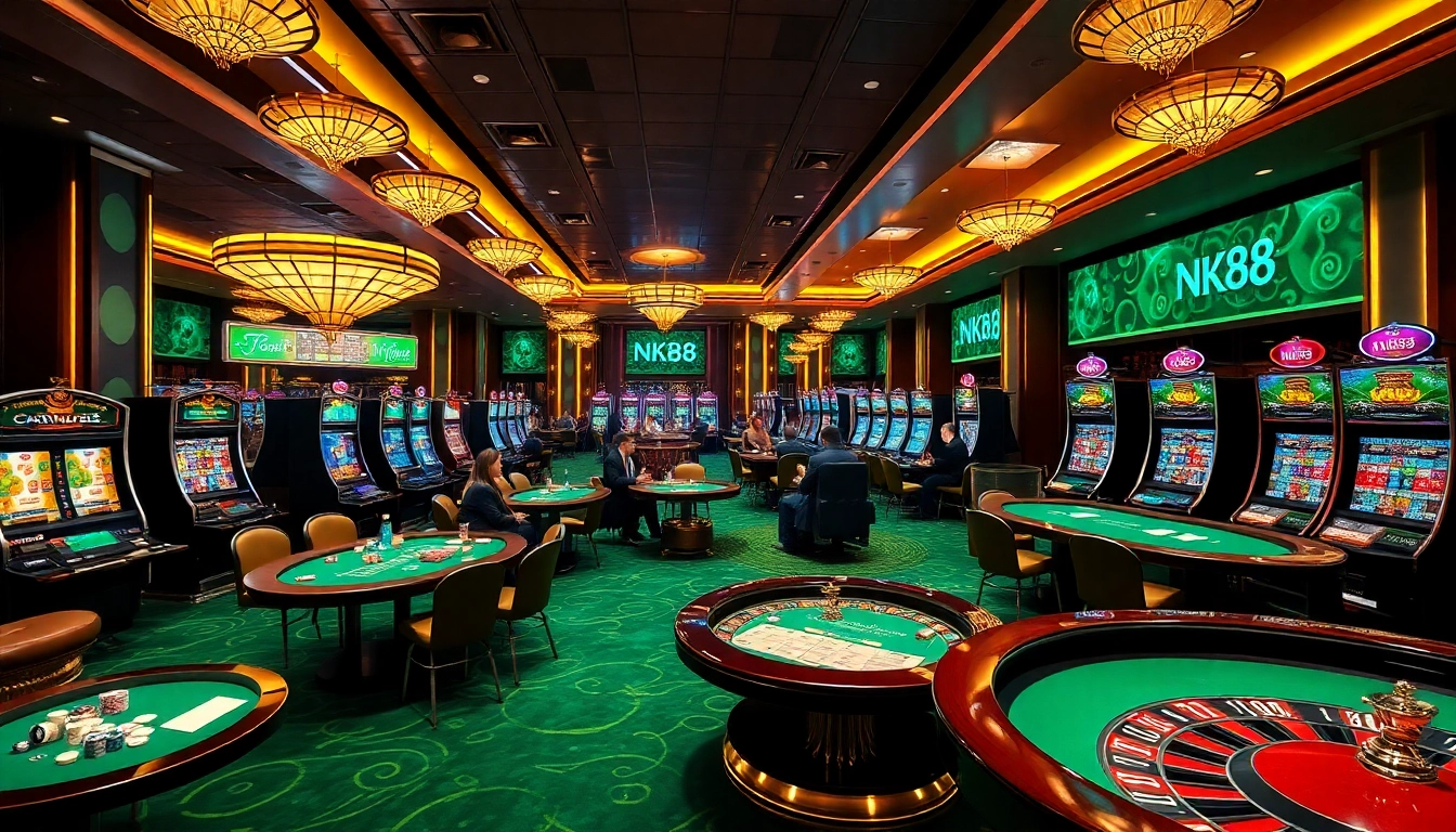 Experience the thrill of nk88 gaming with vibrant casino tables and excited players.