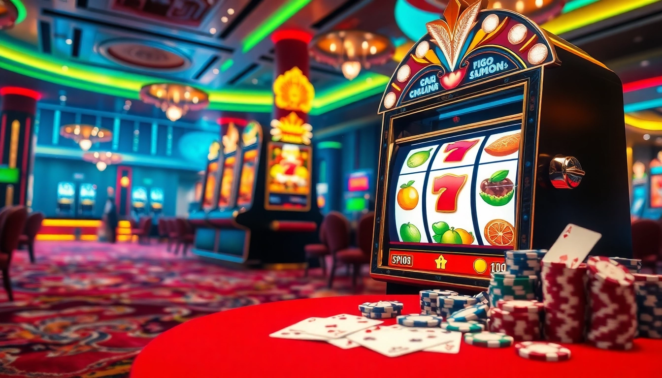 Experience the thrill of winning on a vibrant slot 2d machine in a luxurious casino setting.