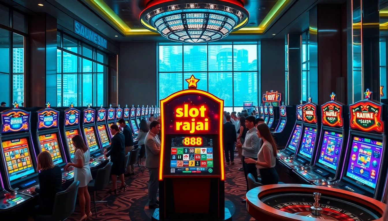 Players enjoying the vibrant slot machines featuring slot api raja 88 in a lively casino setting.