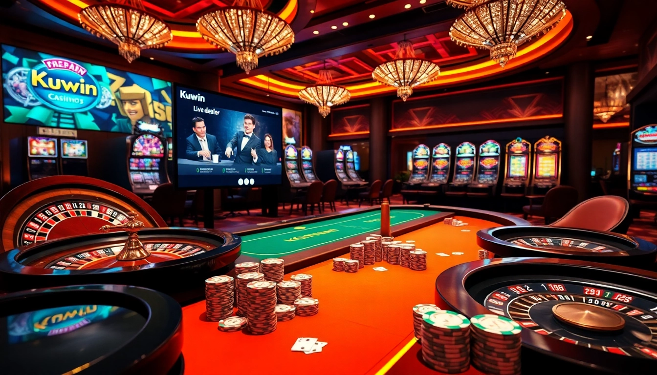 Exciting gaming experience with kuwin showcasing poker and roulette in a vibrant casino.