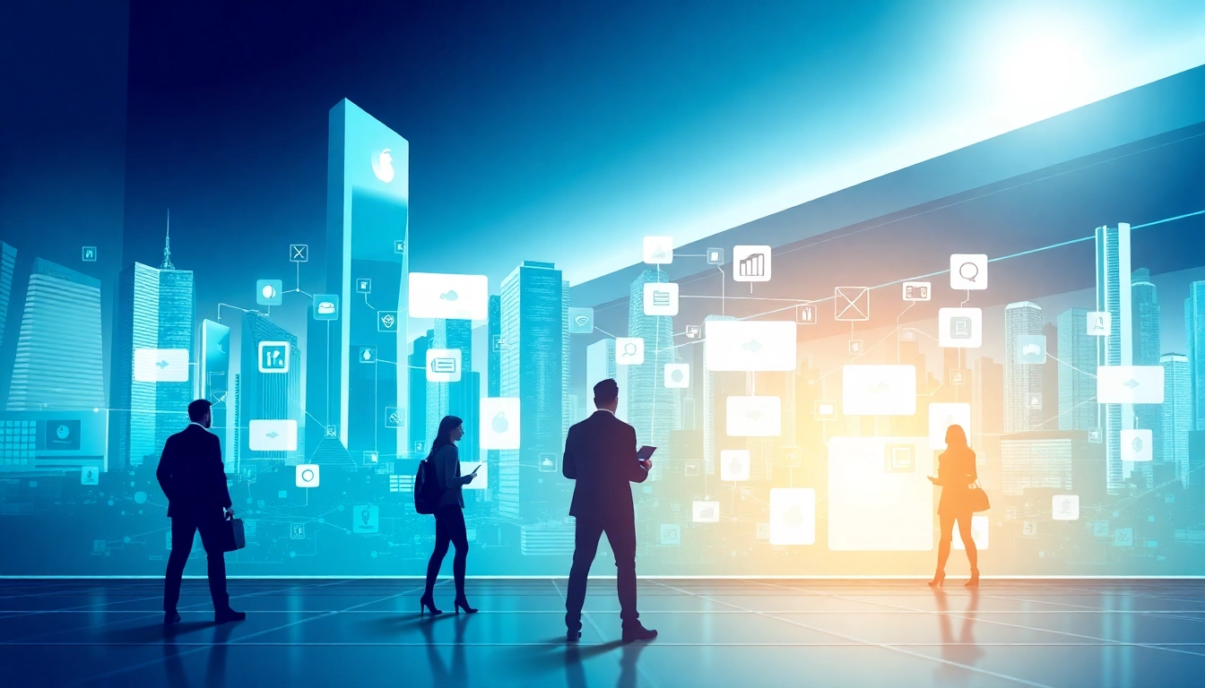 SaaS marketplace showcasing software applications on a digital interface with users engaging.