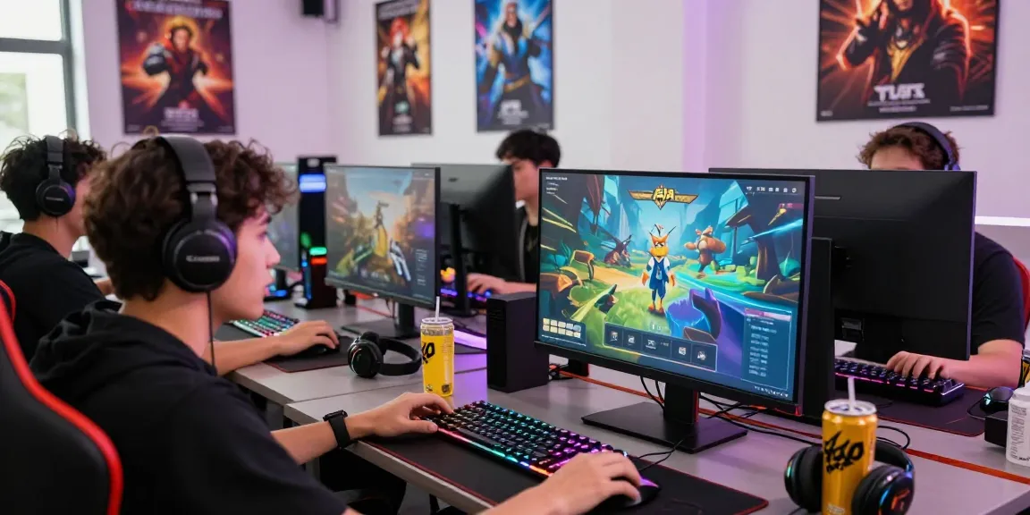Enthusiastic players engaging with Raja Game login on desktop, surrounded by vibrant gaming setup and LED lights.